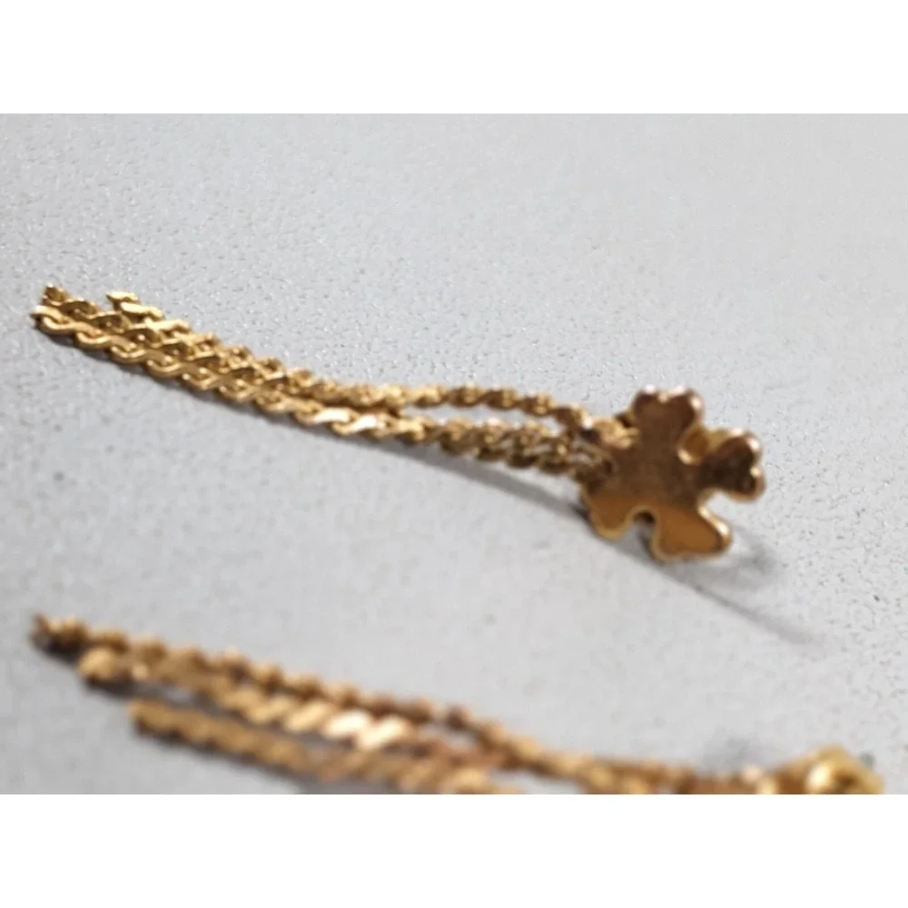 Vintage Gold‎ Tone Clover Shamrock Chain Fringe Dangle Earrings